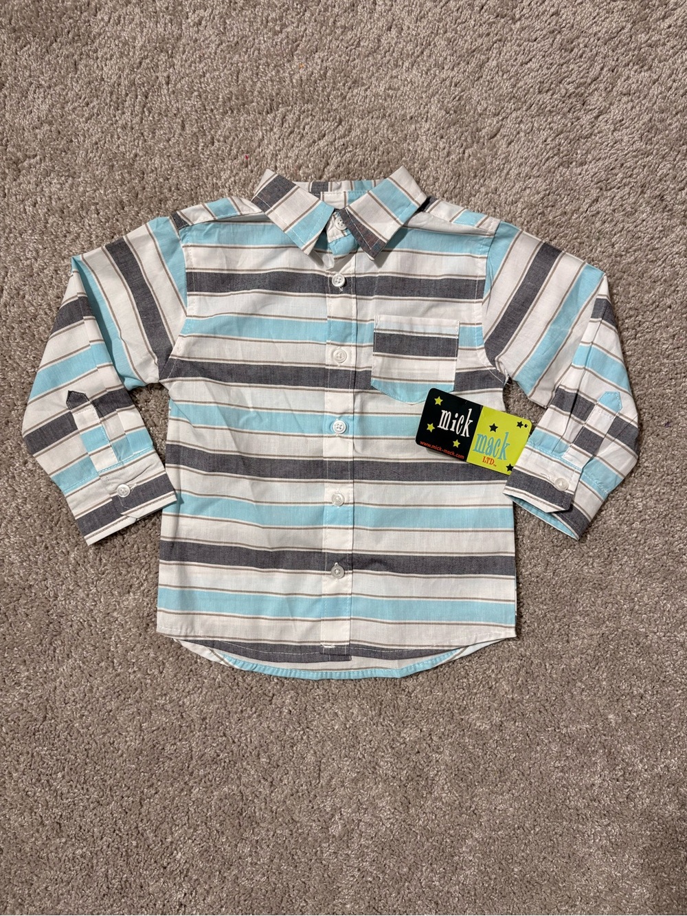 Boys Button-Up Stripe Shirt - Light Blue & Gray